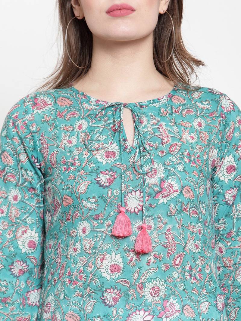 Women Green Printed Kurta with Palazzos