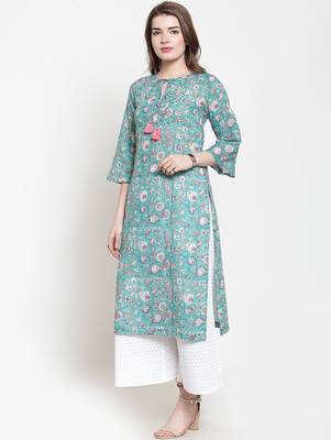 Women Green Printed Kurta with Palazzos 3