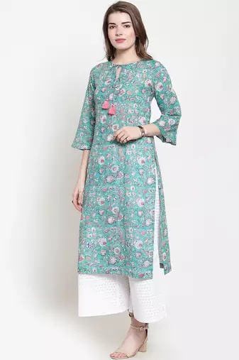 Women Green Printed Kurta with Palazzos
