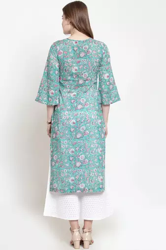 Women Green Printed Kurta with Palazzos