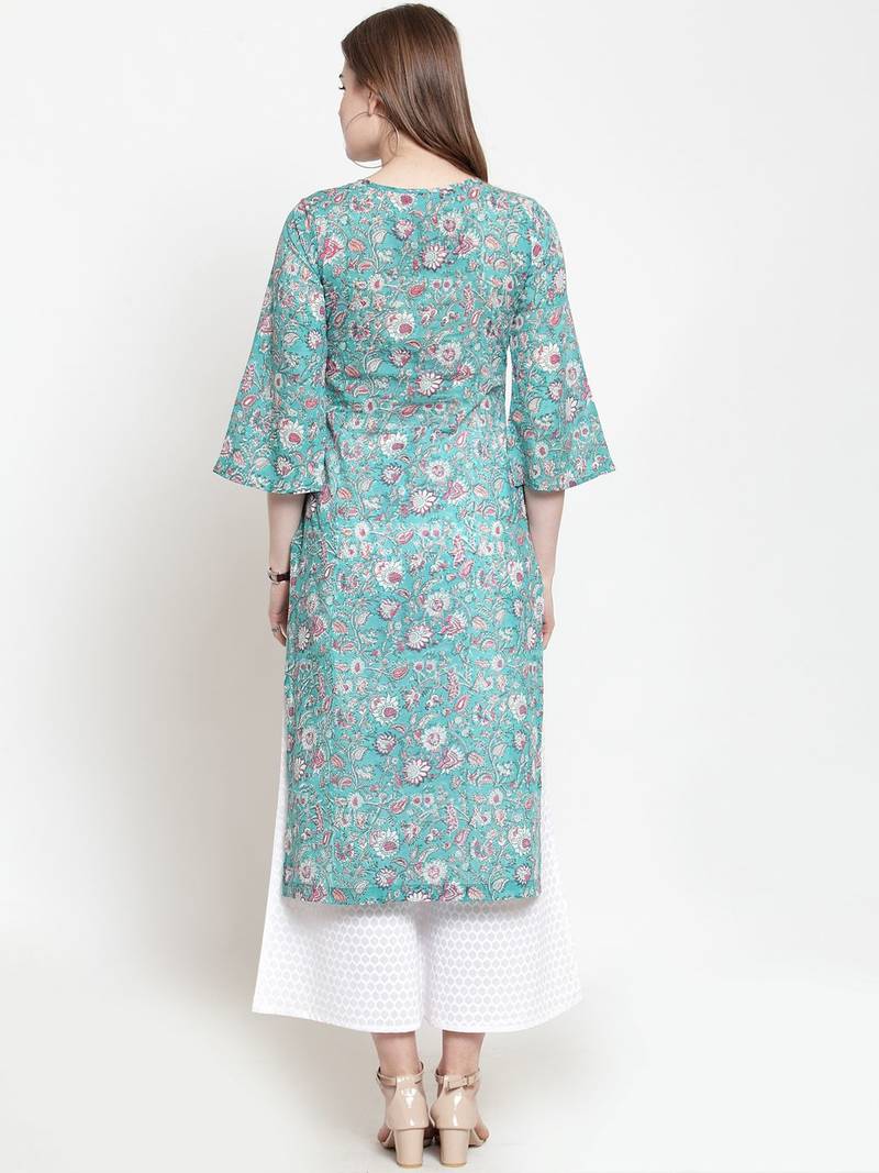 Women Green Printed Kurta with Palazzos