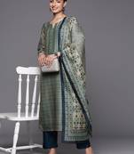 Ethnic Motifs Printed Chanderi Silk Kurta with Trousers & With Dupatta