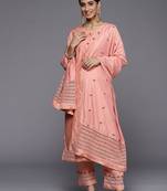 Women Peach-Coloured Ethnic Motifs Embroidered Kurta with Trousers & Dupatta