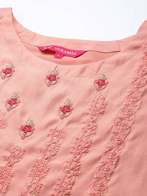 Women Peach-Coloured Ethnic Motifs Embroidered Kurta with Trousers & Dupatta 2