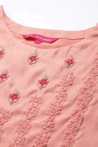 Women Peach-Coloured Ethnic Motifs Embroidered Kurta with Trousers & Dupatta