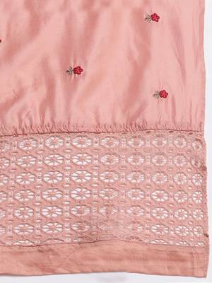 Women Peach-Coloured Ethnic Motifs Embroidered Kurta with Trousers & Dupatta 4