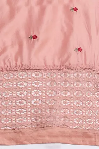Women Peach-Coloured Ethnic Motifs Embroidered Kurta with Trousers & Dupatta