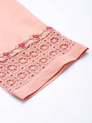 Women Peach-Coloured Ethnic Motifs Embroidered Kurta with Trousers & Dupatta 8