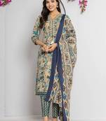 Women Abstract Printed Neck Embroidered Regular Kurta with Trouser & Dupatta