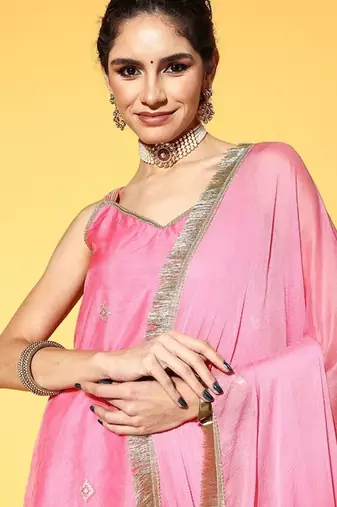 Women Ethnic Motifs Embroidered Sleeveless Kurta with Sharara & Dupatta