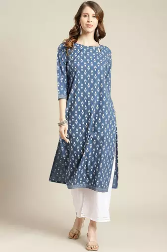 Women Blue Ethnic Motifs Printed Kurta with Trousers