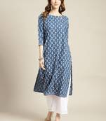 Women Blue Ethnic Motifs Printed Kurta with Trousers