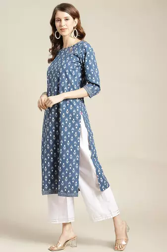 Women Blue Ethnic Motifs Printed Kurta with Trousers