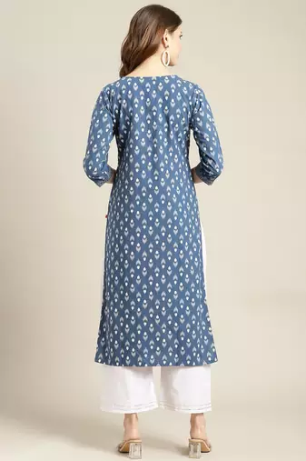 Women Blue Ethnic Motifs Printed Kurta with Trousers