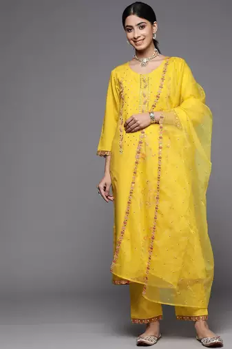 Ethnic Motifs Embroidered Mirror Work Kurta With Trousers & With Dupatta