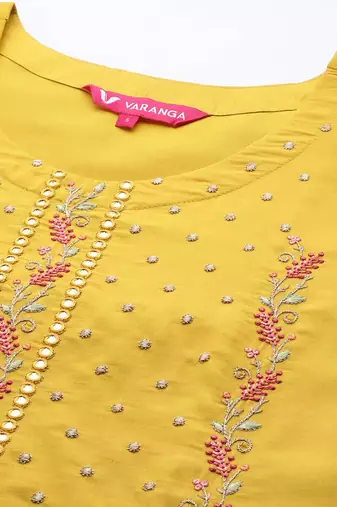 Ethnic Motifs Embroidered Mirror Work Kurta With Trousers & With Dupatta