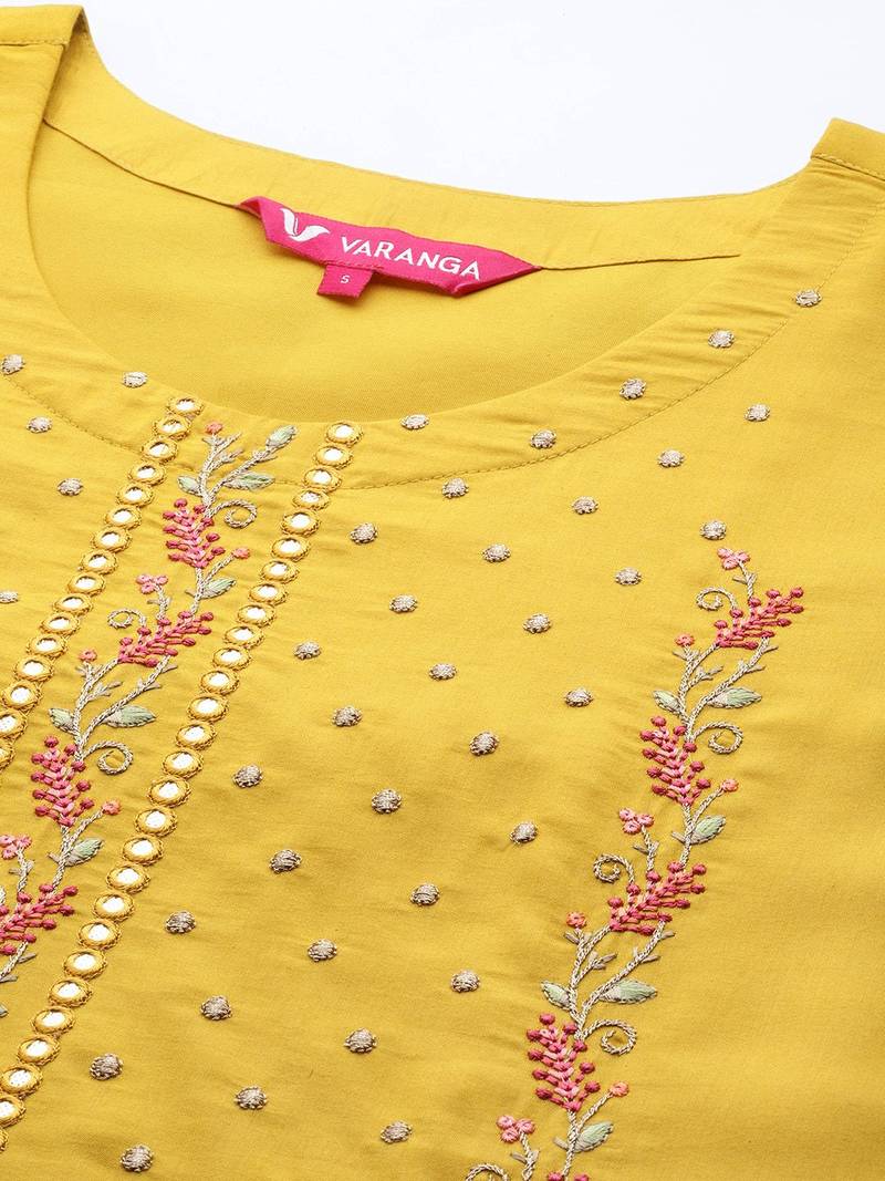Ethnic Motifs Embroidered Mirror Work Kurta With Trousers & With Dupatta