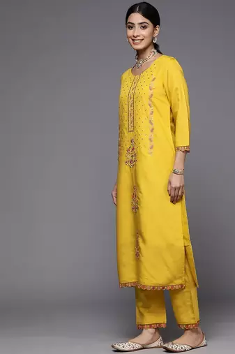 Ethnic Motifs Embroidered Mirror Work Kurta With Trousers & With Dupatta