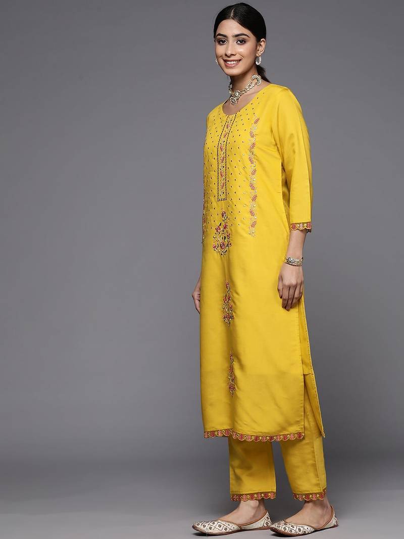 Ethnic Motifs Embroidered Mirror Work Kurta With Trousers & With Dupatta