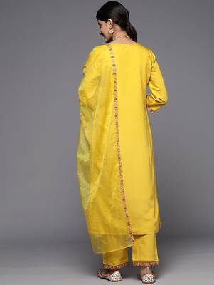 Ethnic Motifs Embroidered Mirror Work Kurta With Trousers & With Dupatta 6