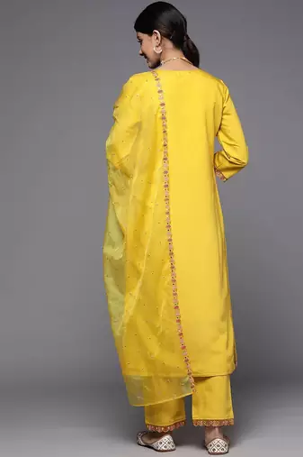 Ethnic Motifs Embroidered Mirror Work Kurta With Trousers & With Dupatta