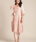 Women Peach-Coloured Printed Regular Kurta with Trousers