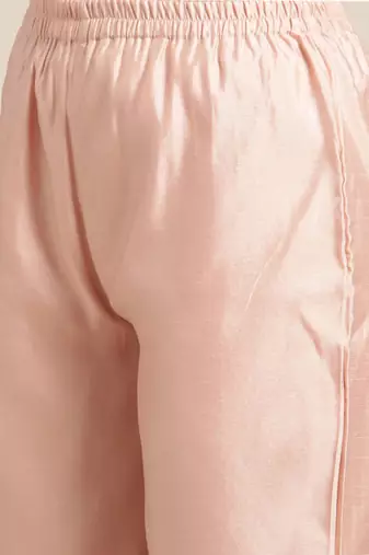 Women Peach-Coloured Printed Regular Kurta with Trousers