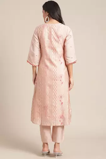 Women Peach-Coloured Printed Regular Kurta with Trousers
