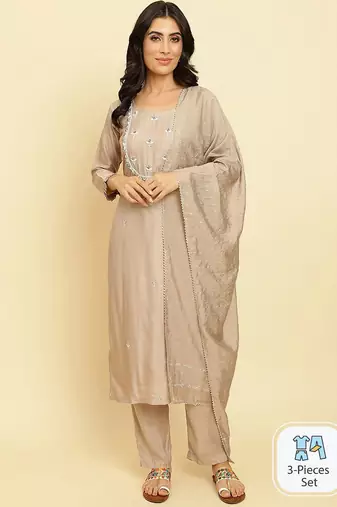 Ethnic Motifs Embroidered Kurta With Trousers & Dupatta