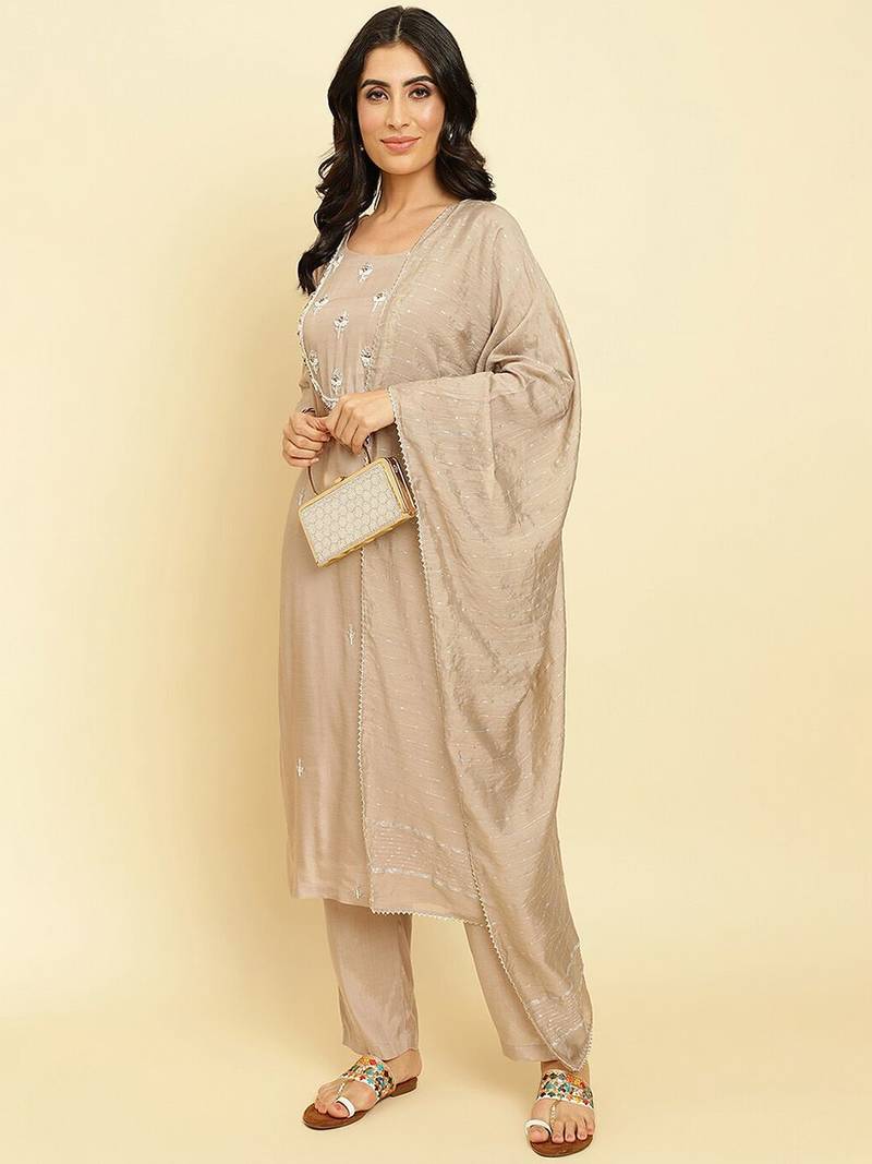 Ethnic Motifs Embroidered Kurta With Trousers & Dupatta