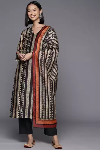 Printed Regular Chanderi Cotton Kurta with Trousers & Dupatta
