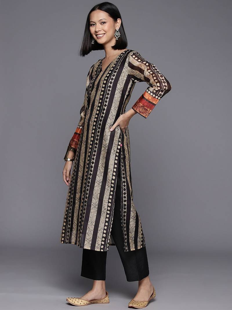 Printed Regular Chanderi Cotton Kurta with Trousers & Dupatta
