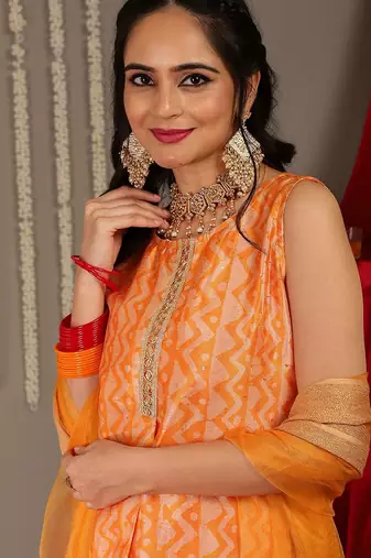 Women Printed Sequinned Kurta With Trousers & Dupatta