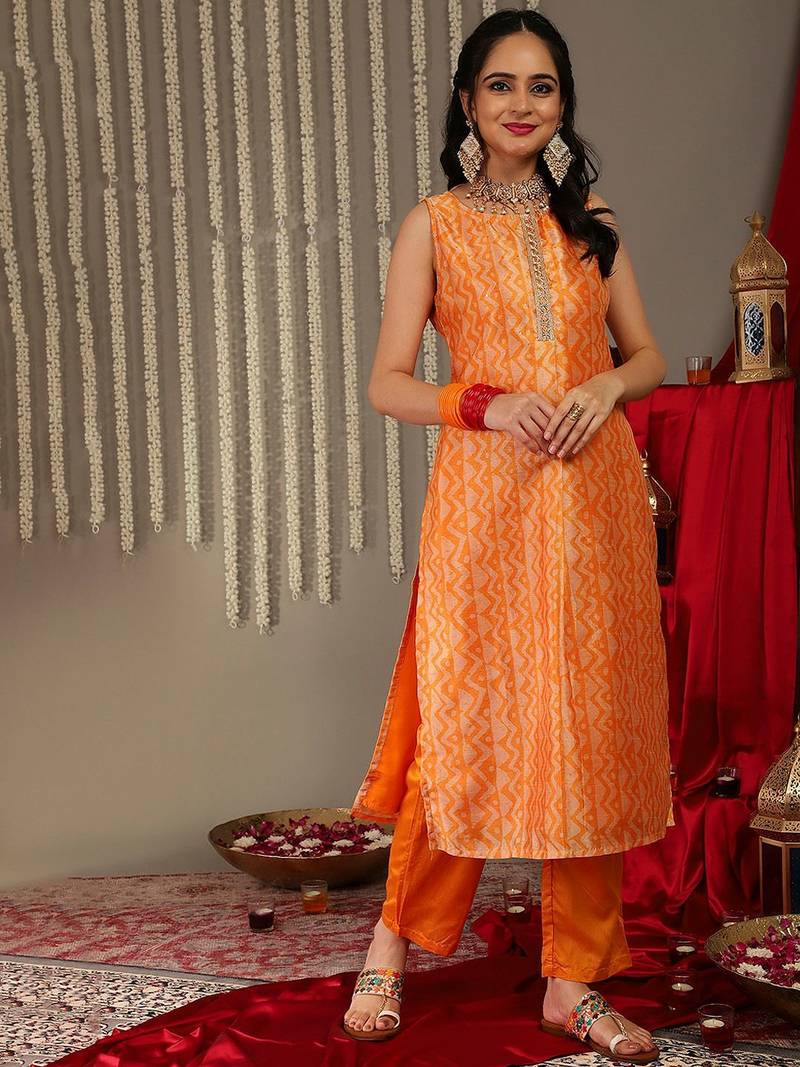 Women Printed Sequinned Kurta With Trousers & Dupatta