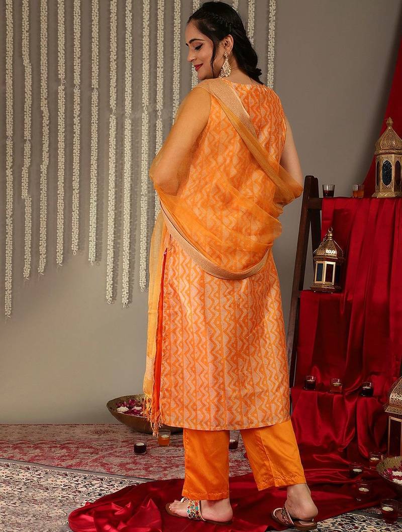 Women Printed Sequinned Kurta With Trousers & Dupatta