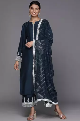Women Ethnic Motifs Embroidered Regular Kurta with Trousers & With Dupatta