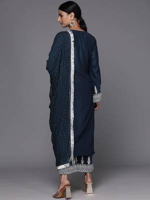 Women Ethnic Motifs Embroidered Regular Kurta with Trousers & With Dupatta 7