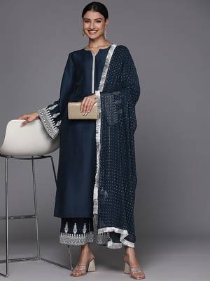Women Ethnic Motifs Embroidered Regular Kurta with Trousers & With Dupatta 8