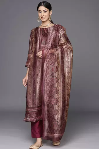 Ethnic Motifs Printed Chanderi Silk Kurta With Trousers & Dupatta