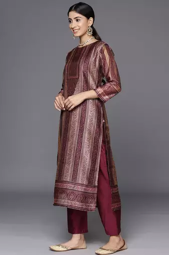 Ethnic Motifs Printed Chanderi Silk Kurta With Trousers & Dupatta