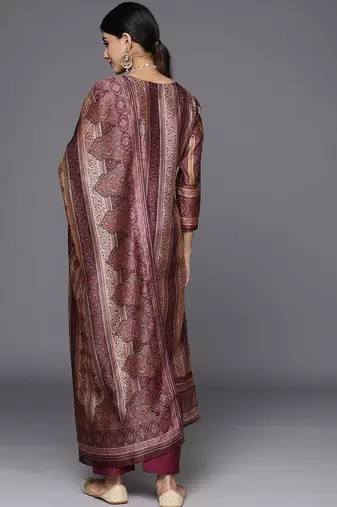 Ethnic Motifs Printed Chanderi Silk Kurta With Trousers & Dupatta