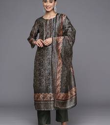 Ethnic Motifs Printed Sequinned Chanderi Silk Kurta with Trousers & With Dupatta