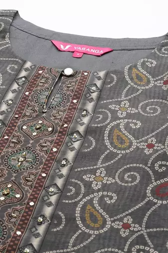 Ethnic Motifs Printed Sequinned Chanderi Silk Kurta with Trousers & With Dupatta