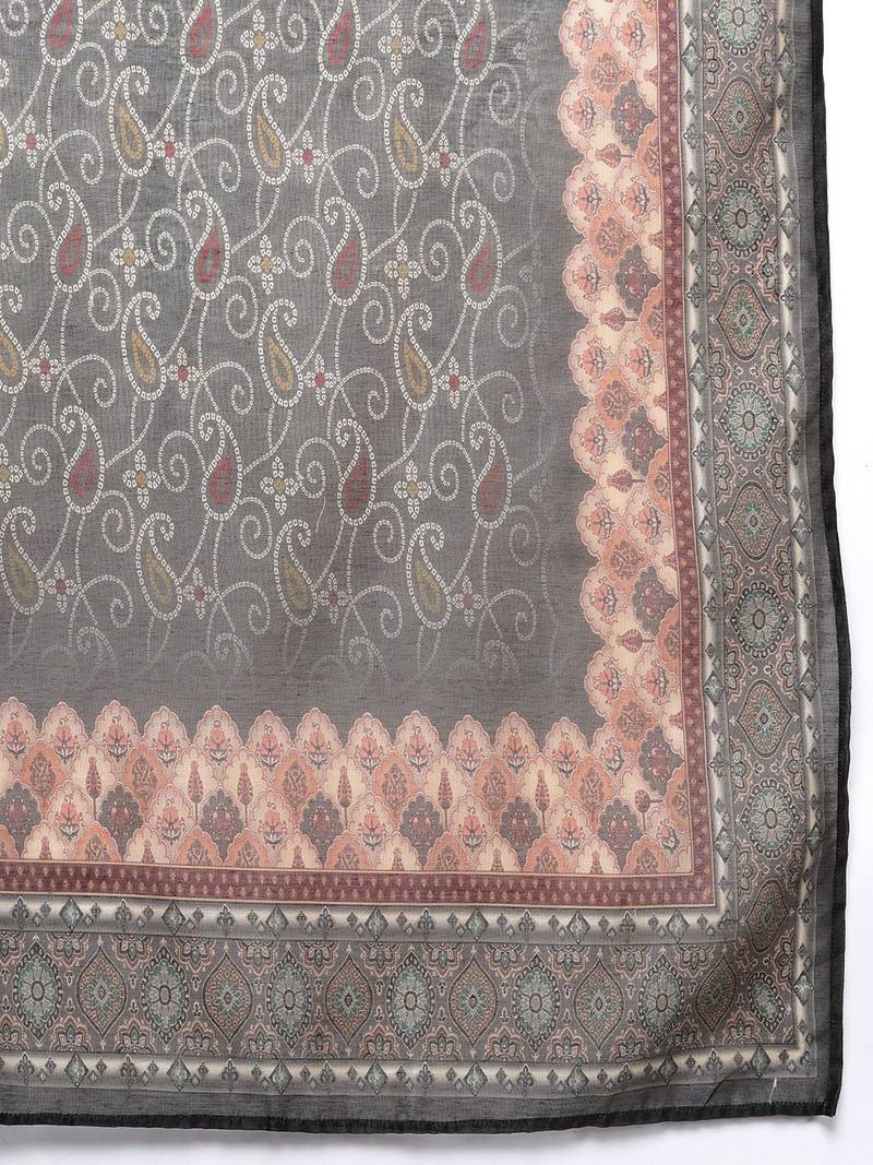 Ethnic Motifs Printed Sequinned Chanderi Silk Kurta with Trousers & With Dupatta