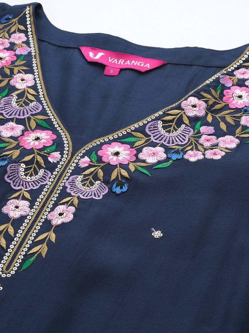 Floral Yoke Design Regular Sequinned Kurta with Trousers & With Dupatta