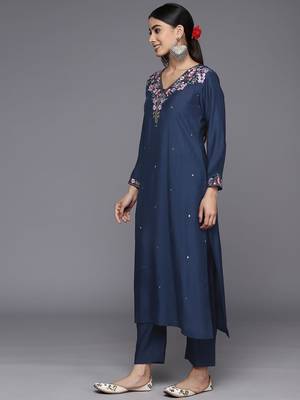 Floral Yoke Design Regular Sequinned Kurta with Trousers & With Dupatta 6