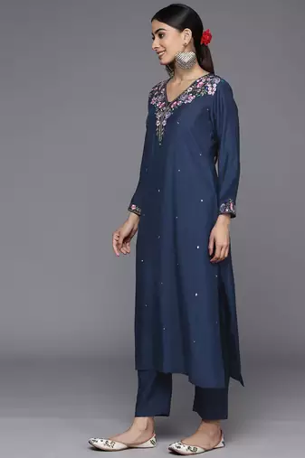 Floral Yoke Design Regular Sequinned Kurta with Trousers & With Dupatta