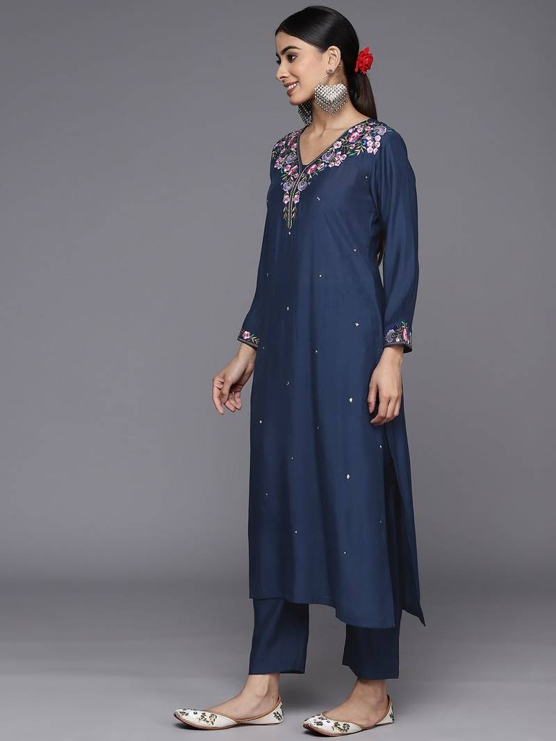 Floral Yoke Design Regular Sequinned Kurta with Trousers & With Dupatta