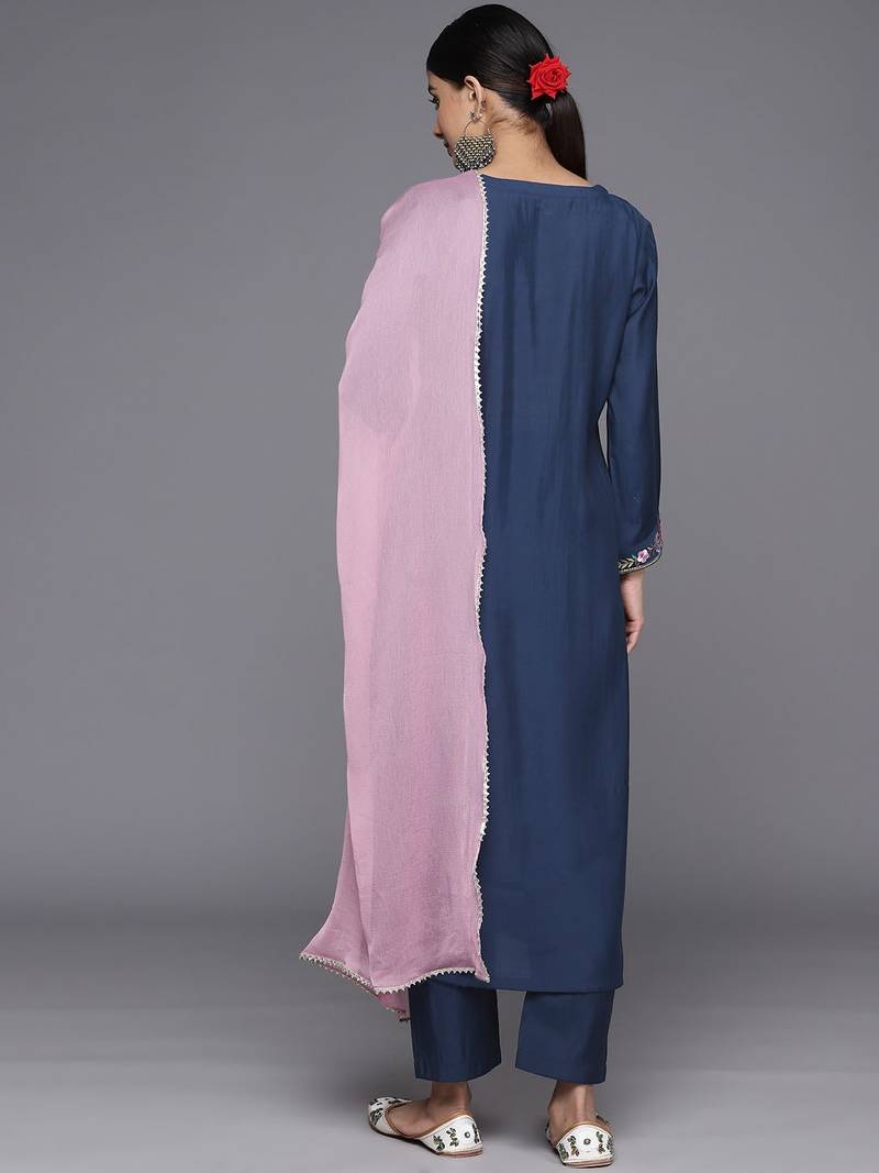 Floral Yoke Design Regular Sequinned Kurta with Trousers & With Dupatta