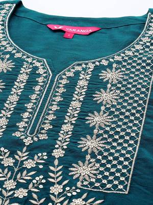 Ethnic Motifs Embroidered Sequinned Kurta With Trousers & Dupatta 3